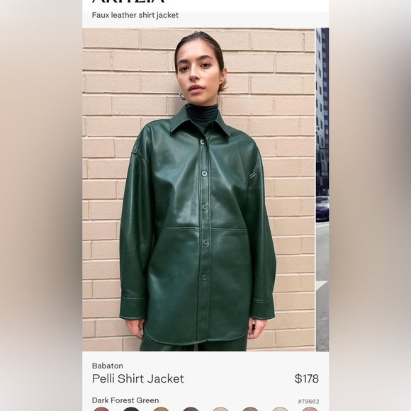 Babaton Aritzia Forest Green Pelli Faux Leather Vegan Button Down Shirt Jacket - Picture 10 of 12